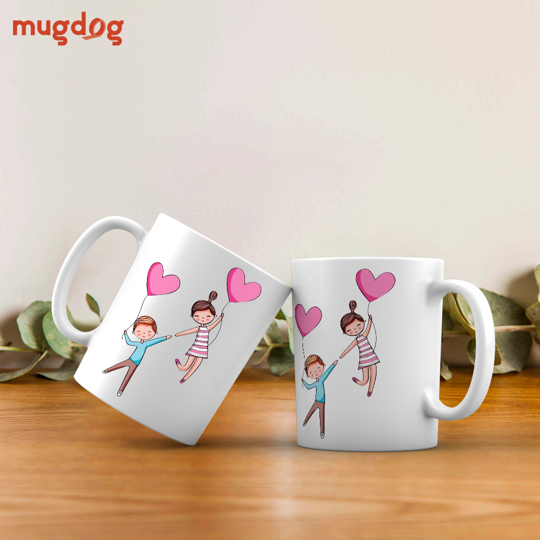 Boy and girl balloon mugs