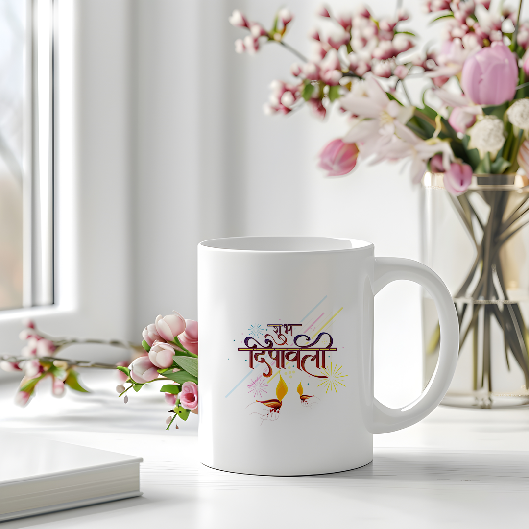 Diwali Calligraphy and Diyas Mug